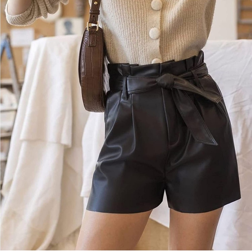 DALLNS Paper Bag Waisted Pleather Shorts